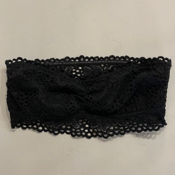 AERIE AE BLACK LACE UNPADDED Strapless BRALETTE Lacey boho festival Size Med - Picture 6 of 13